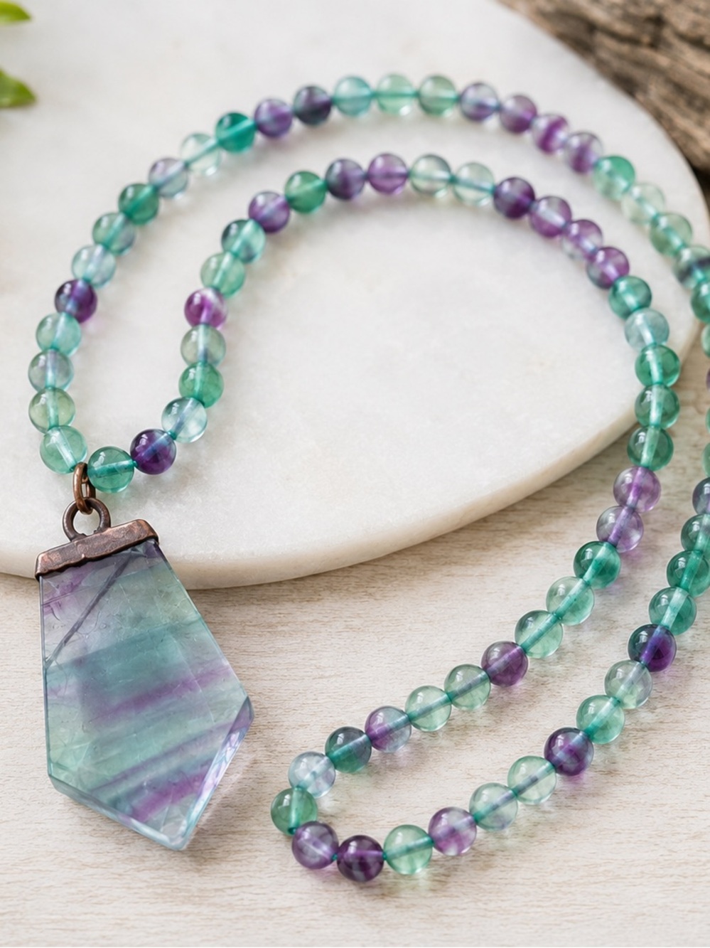 Rainbow Fluorite Beaded Necklace Mala